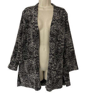 Clara Sun Woo Cardigan Top Womens Medium Black White Open Front Pockets Oversize